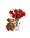 Six Premium Long Stemmed Roses with a Bear